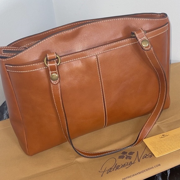 Patricia Nash Heritage Collection Poppy Satchel Leather Bag Tan Brown AUTHENTIC - Picture 10 of 12